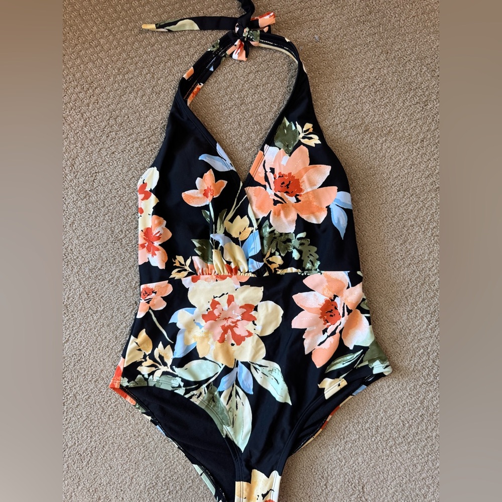 Kona Sol Floral Halter One Piece Swimsuit